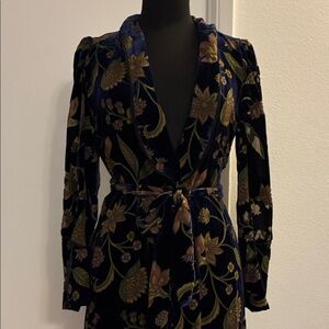 BCBGMaxAzria Velvet Floral burnout, sheer Maxi robe kimono 90s Y2K Whimsigoth XS